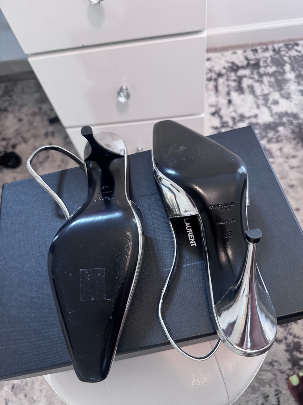 Saint Laurent Metallic Silver Slingback Pointed Heels size 39 - Picture 4 of 6